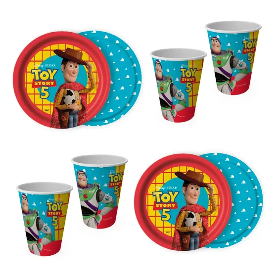 Kit Festa Pratos E Copos Tema Desenho Toy Story 5 - 8un Cada Colorido Toy Story 5