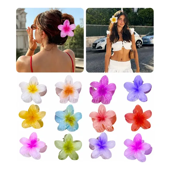 Kit 12/24 Presilha Piranha Flor 4cm Cabelo Mulher Cores