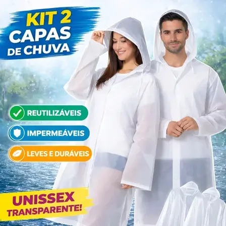 Capa De Chuva Reforçada Eva Impermeável Com Capuz Kit 2 Unid