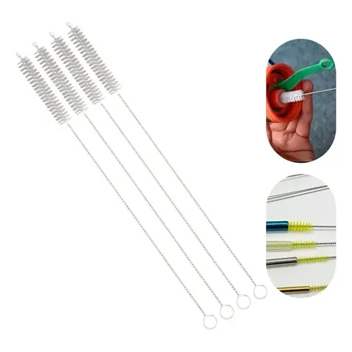 Kit 3 Escovas Para Limpeza De Canudos Escovinha Higiênica Cinza