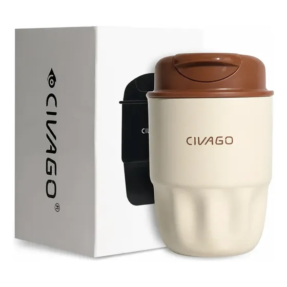 300ml Copo Térmico Inox Com Tampa Para Café E Chá Civago