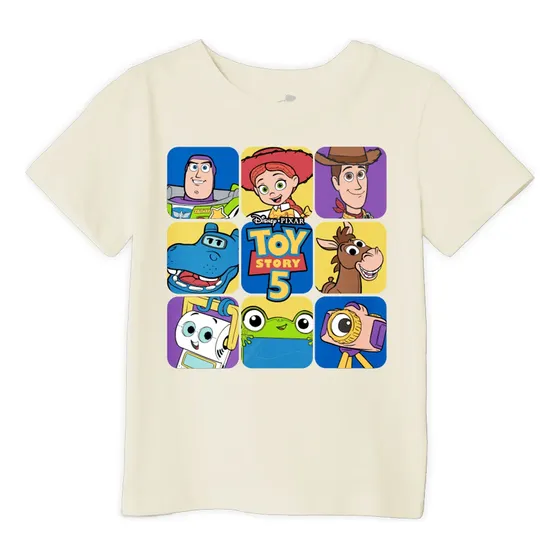 Camiseta Infantil Disney Toy Story 5 Personagens Quadros
