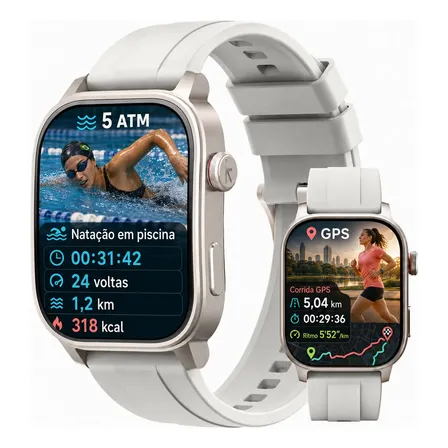 Smartwatch Kieslect Esportivo Gps 2.1 Amoled Bluetooth 5atm Ouro Champanhe Mesh Starlight