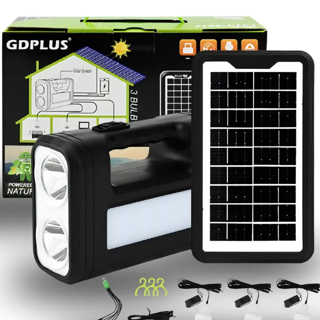 Kit Sistema Placa Solar Painel Bateria E Lâmpada Portátil Preto 220v 110v