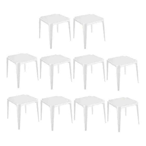 Kit 10 Mesas De Plastico Empilhavel Modelo Padrão Branco
