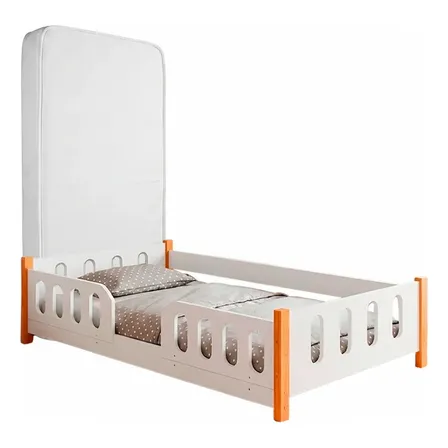 Cama Infantil Juvenil Melissa Montessoriana Grade + Colchão Branco/mel