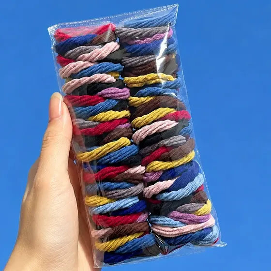 Kit 50 Elásticos Para Cabelo Tecido Macio Alta Elasticidade