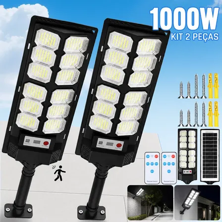 Kit 2 Luminárias Solar Externa Potente Com Sensor Movimento Escolha Preto