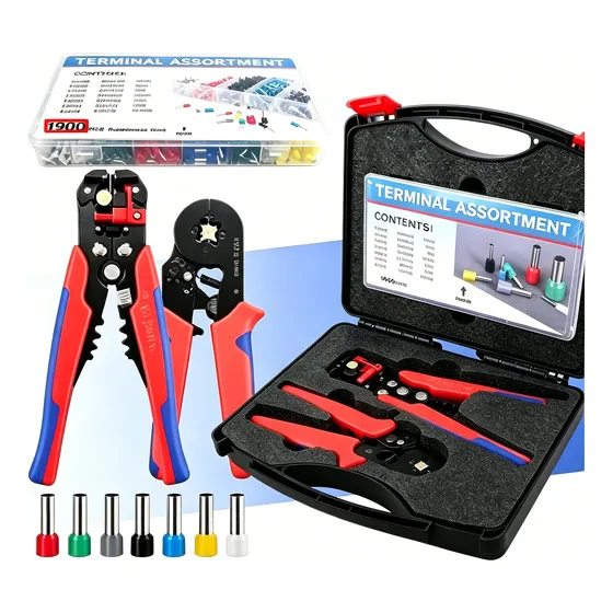 Kit Alicate Crimpar Descascador 1900 Ilhós Terminais Tubular