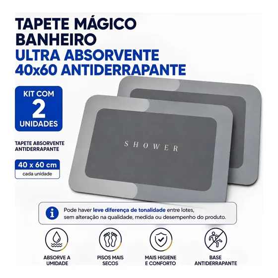 Kit 2 Tapetes Mágico Para Banheiro 40x60 Ultra Absorção