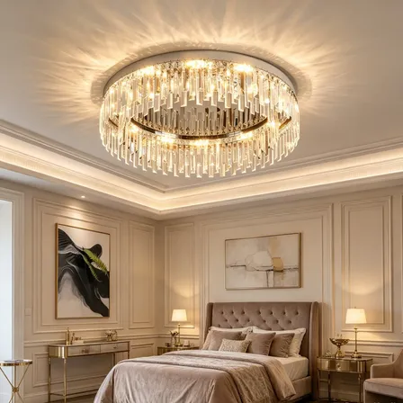 Lustre Plafon De Teto Led Moderna Luxo Cristal Cromado 60cm 127/220v Diâmetro 60cm