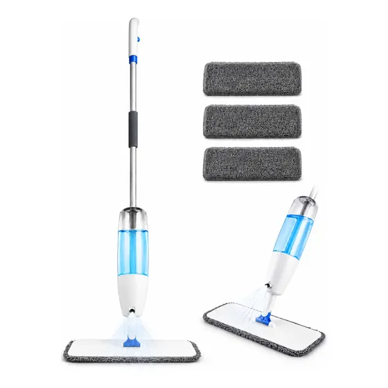 Mop Spray Vassoura Limpeza Chão Com 3 Panos Microfibra