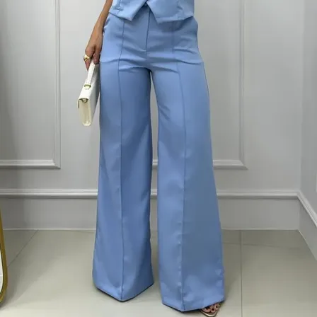Calça Alfaiataria Feminina Pantalona Cintura Alta Wide Leg
