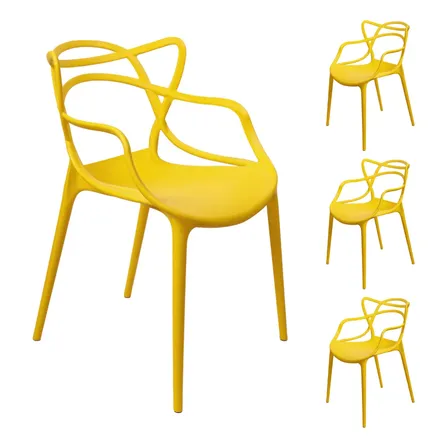 Kit 4 Cadeiras Allegra Coloridas Polipropileno Empilháveis Allegra Amarelo