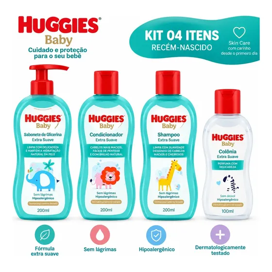 Kit Huggies Extra Suave Para Cuidado De Bebês - 4 Itens