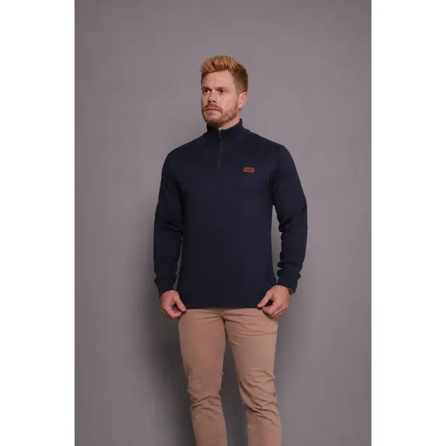Suéter Masculino Zíper Gola Alta Red Nose Básico Inverno Azul-marinho M