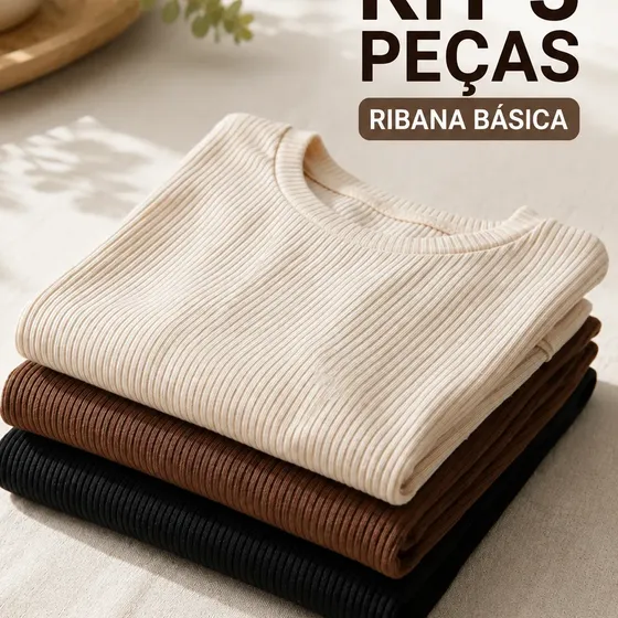 Kit 3 Blusa Feminina Ribana Canelado Básica Casual