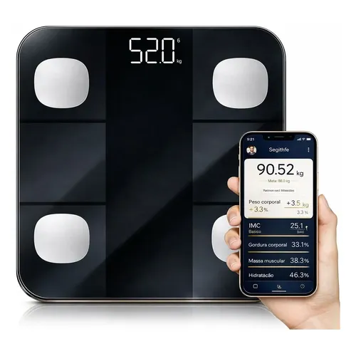 Balança Digital Corporal Bioimpedância Aplicativo Bluetooth