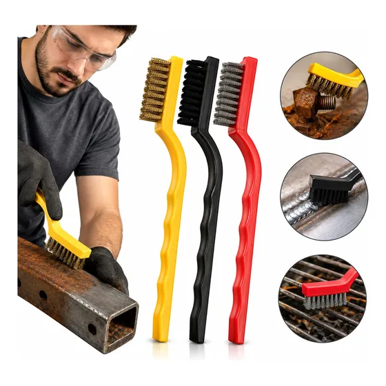 Kit 3 Escovas Aço Nylon Latão Remoção Limpeza Desbaste 3pcs