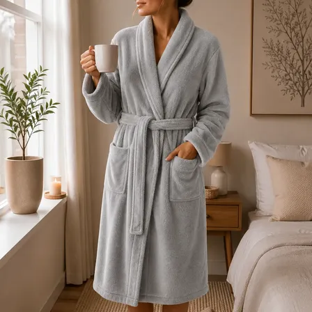 Roupão Premium Microfibra Antialérgico Inverno Frio Cinza Peluciado G