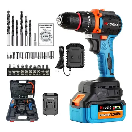 Hecelo Furadeira De Impacto Brushless 21v Mandril 10mm Kit Azul-escuro 127/220v