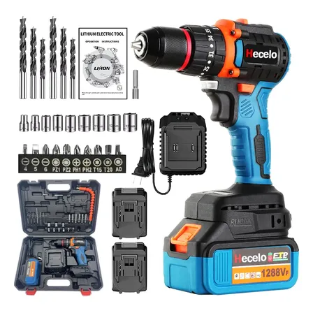 Hecelo Furadeira Brushless 21v De Impacto Kit De Acessórios Azul-marinho 127/220v