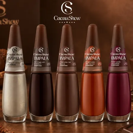 Kit 5 Esmaltes Impala Lançamento Cacau Show Cremoso/perolado Linha Impala Cacau Show
