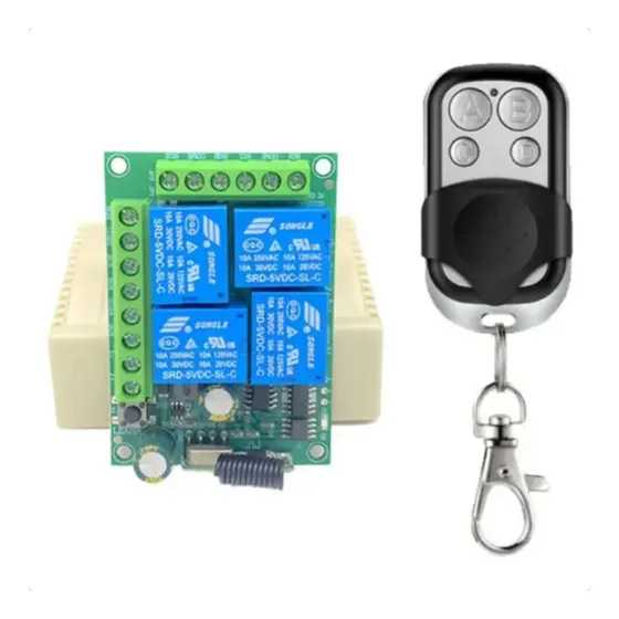 Módulo Relé Contato Seco Rf433mhz 4ch + Controle Remoto Rf 7v-12v-30v