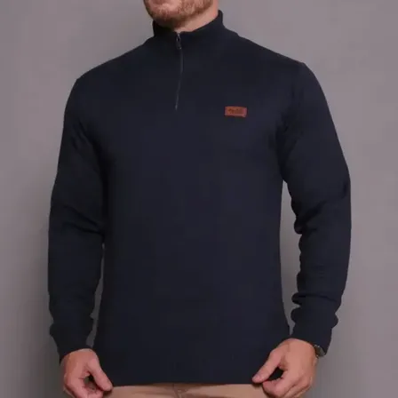 Suéter Masculino Zíper Gola Alta Red Nose Básico Inverno Azul-marinho M
