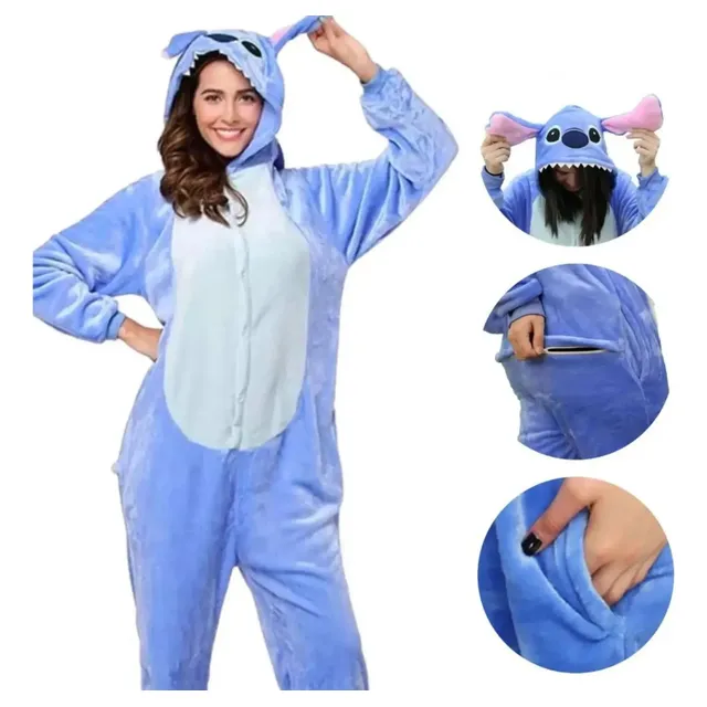 Pijama Macacão Kigurumi Adulto Feminino Plush Peluciado Azul G