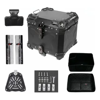 Suporte Universal Moto Alumínio 45 L Base 42*34*33 Impermeável E Resistente Divisórias Internas Comporta 1 Capacete Adulto 1 Conjunto Roupa 1 Par Luvas E 3 Garrafas Dágua Preto