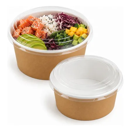 100 Pote Bowl Kraft 750ml Embalagem Delivery Tampa Pet Kraft/branco