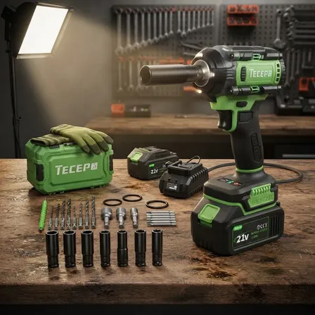 Chave De Impacto 400n.m Sem Escova Tecepo Com 2 Baterias 4ah Verde-limão 127/220v 60hz