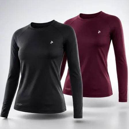 Kit 2 Camisetas Feminina Uv50+ Manga Longa Babylook Corrida Preto-bordô M Liso