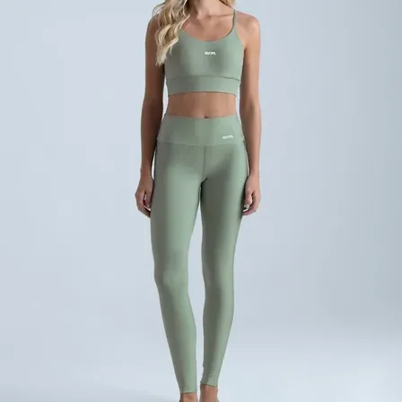 Conjunto Feminino Fitness Zero Transparência Top E Legging Matcha Liso M