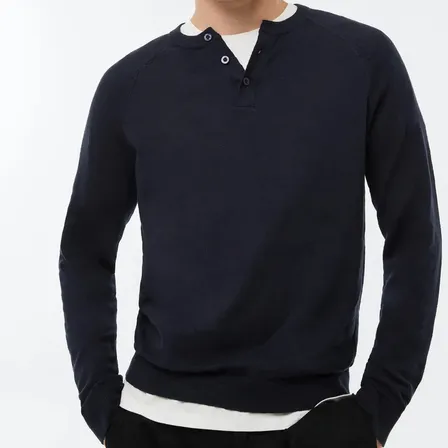 Camisa Masculina Henleytricô Manga Longa - Azul Hering Lzgq