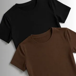 Kit 2 Camisetas Manga Curta Blusas Femininas Baby Look Comfy Preto-marrom G/gg (40-42)