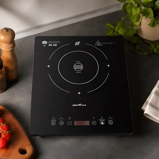 Fogão Cooktop De Indução Britânia Touch 1 Boca Portátil 127v Preto 127v
