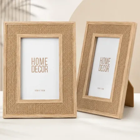 Kit Porta Retrato 10x15 Decorativo 2 Peças Moldura Rústica Marrom-claro Texturizado