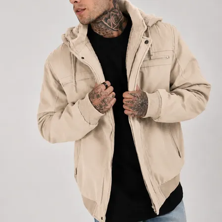 Casaco Masculino Plus Size Jaqueta Sarja Forrada Capuz Bege Gg