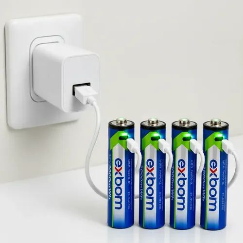 Pilha Aa Cartela 4 Unidades Recarregável Com Cabo Usb Tipo C