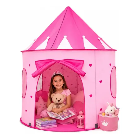 Barraca Infantil Castelo Princesa Cabana Tenda Dobrável Rosa