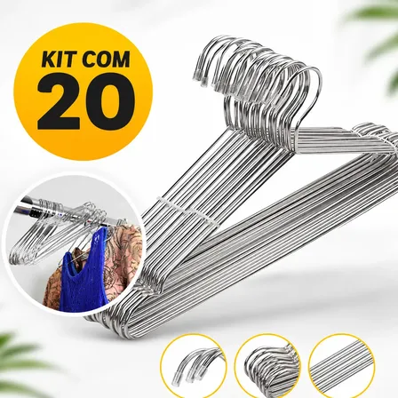 Cabide De Roupa De Aço Inox Atacado Kit Com 20 Peças Nf