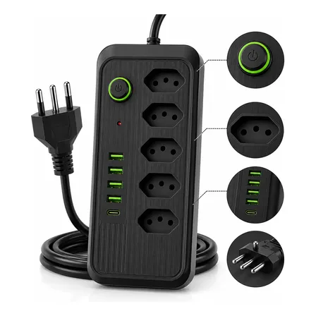Filtro De Linha Extensão Régua Elétrica Bivolt Usb Tipo C
