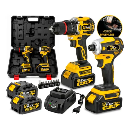 Kit Furadeira E Parafusadeira Chave De Impacto Brushless 21v