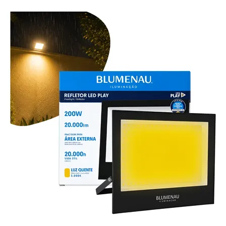 Refletor Led 200w 3000k Ip66 Blumenau Branco Quente Bivolt 127/220v Preto Branco-quente