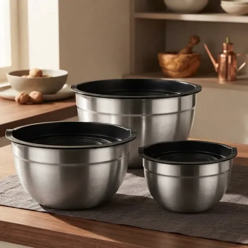 Bowls Inox Com Tampa Hermética Potes Tigela Conjunto Com 3 Preto