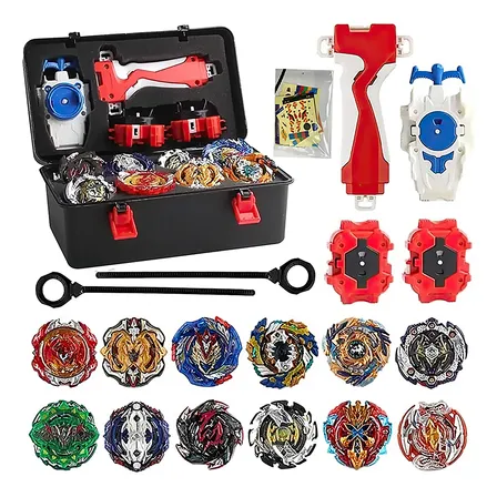 Kit Maleta 12 Bayblade Metal Criança Com 3 Lançadores E Grip Vermelho