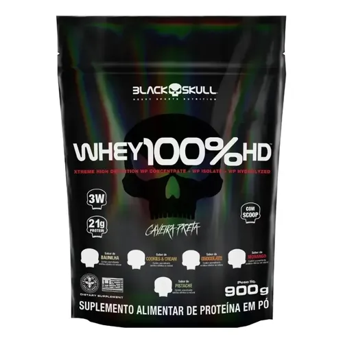 Whey Protein 100% Hd 900g Refil Black Skull Morango