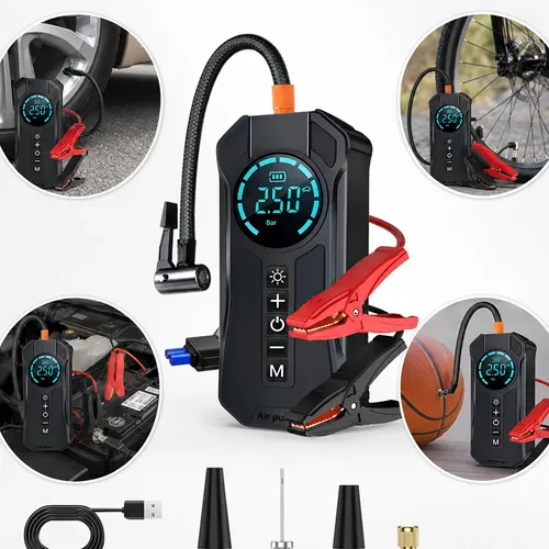 Compressores Ar Calibrador Portatil Digital Bomba Encherpneu Auxiliar De Partida Compressor Digital Hold On Bomba De... 12v Preto